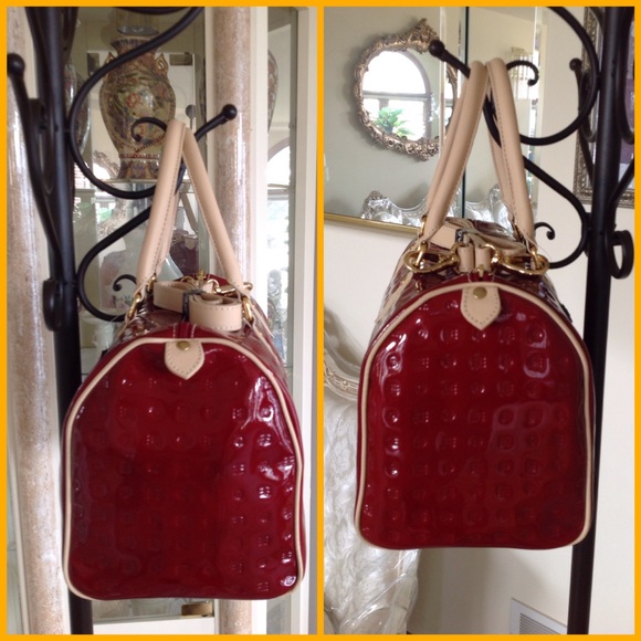 NWT ARCADIA RED PATENT LEATHER BOSTON HANDBAG - Picture 3 of 4